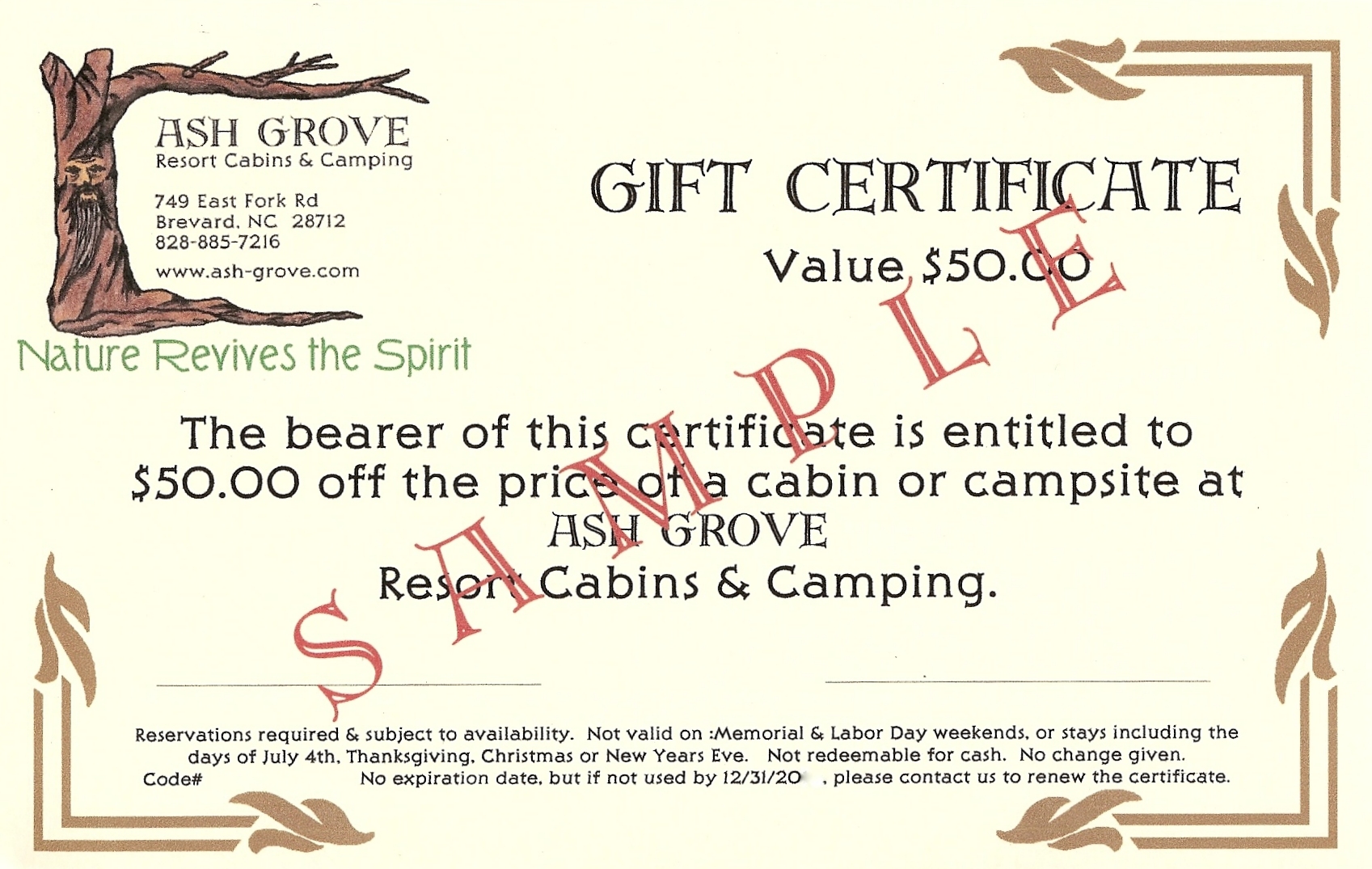 Gift Certificate sample Gift Certificate sample
